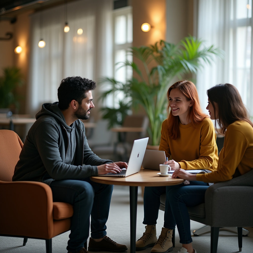 Area di collaborazione aperta con sedie e strumenti per lavoro di gruppo